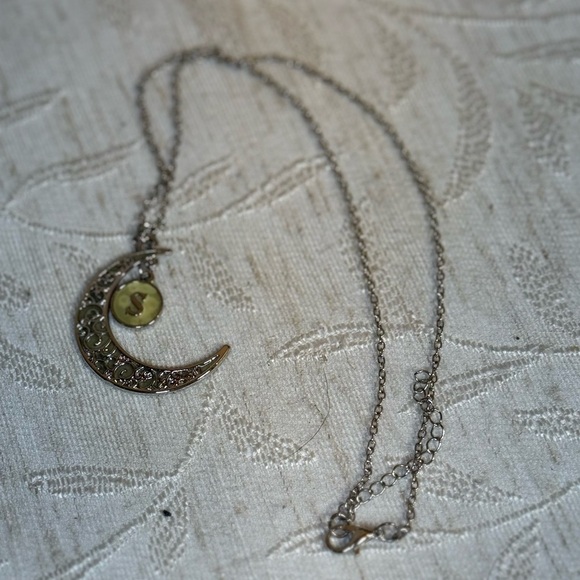 19” silver toned lightweight necklace Crescent Moon with “S” initials. - Picture 4 of 5